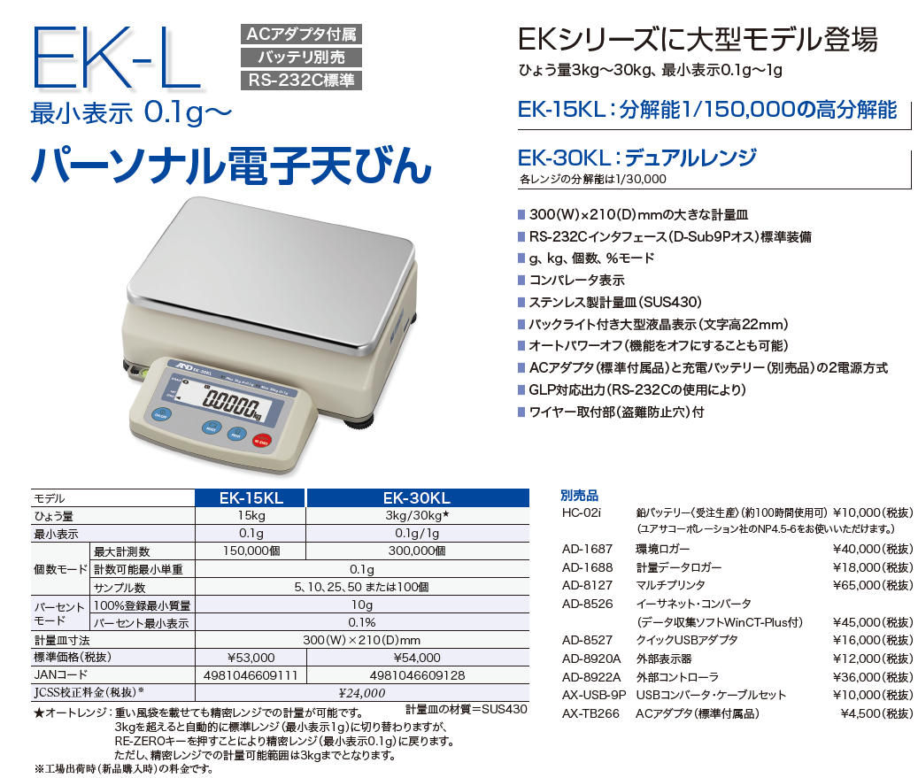 A&D パーソナル電子天びん EK-15KL-